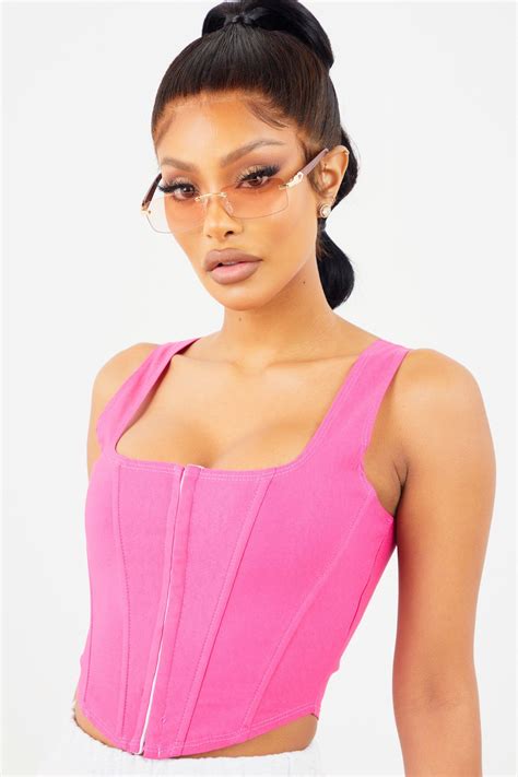 Hot Pink Corset Tank In 2021 Bustier Top Outfits Pink Corset Hot Pink Outfit