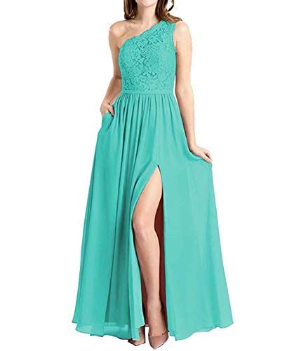 Lorderqueen One Shoulder Lace Chiffon Bridesmaid Dresses Side Split Long Evening Gowns Size 2
