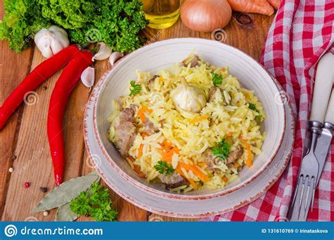 Pilaf Rice With Meat Vegetables And Spices Stock Image Image Of