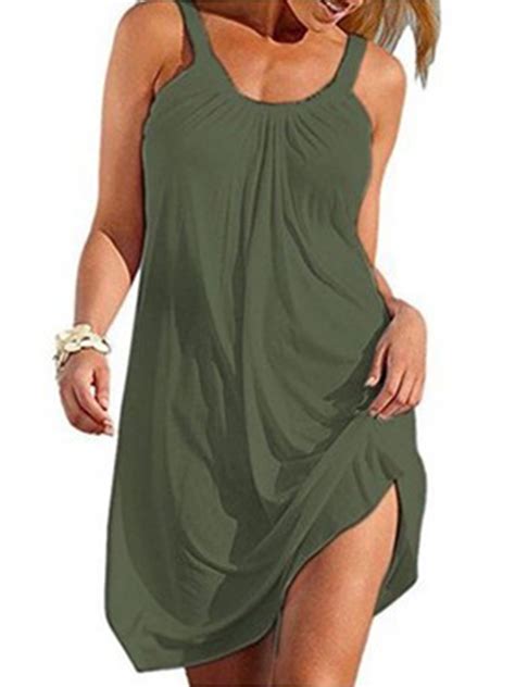 Himone Women Summer T Shirt Dresses Sleeveless Plain Tank Dress Casual Loose Beach Mini Dress