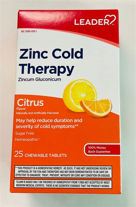 Leader Zinc Cold Therapy Citrus 25 Chewable Tablets Farmacia Jireh Aguadilla