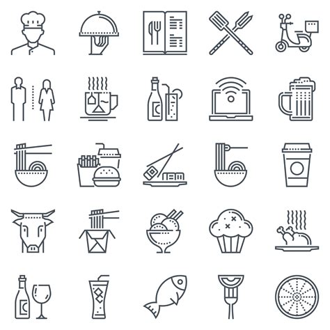 Restaurant Icon Set 25 Icons Kitchenmenutoiletdelivery Icons Web