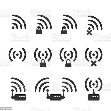 Set Of Wireless Communication And Router Icons Stock Illustration