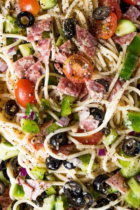 Drain and rinse in cold water. A Summer Italian Spaghetti Salad recipe with Italian ...
