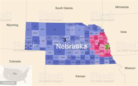 Nebraska State Counties Colored By Congressional Districts Vector Map