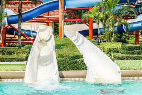 Colorful Water Slides At The Water Park Stock Photo Image Of Leisure