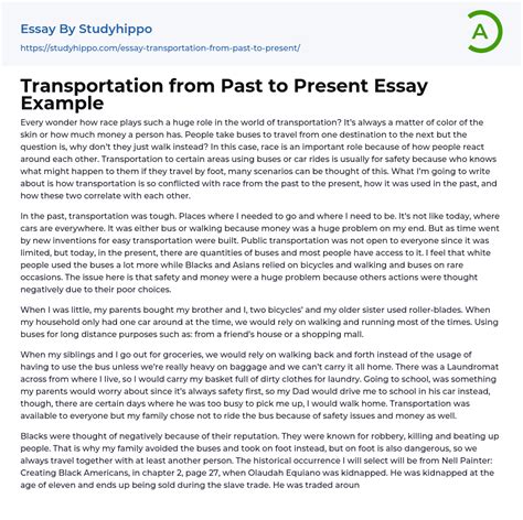Transportation From Past To Present Essay Example