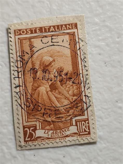 Stamp Italy Poste Italiane Le Arance Sicilia Lady And Oranges 25 Lire Used 5839 Ebay