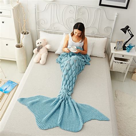 Big Mermaid Tail Blanket Keep Warm Crochet Sleeping Bag Thick Cozy