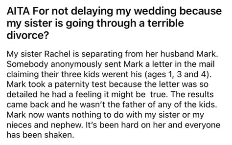 Bride S Sister Ends Up In Divorce Refuses To Delay Wedding Sister Pitches Fit Artofit