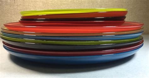 Midcentury Vintage Primary Color Glass Dinner Plates Yellow Red