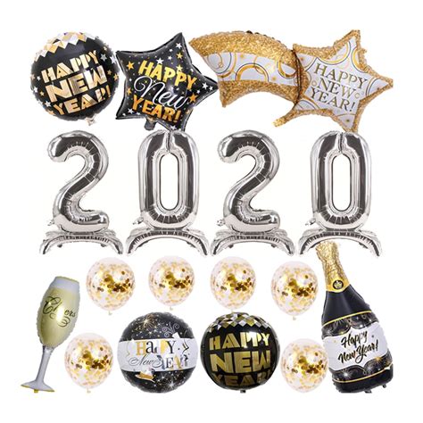 Allomn 2020 Foil Balloon Happy New Year Star Round Number Balloon For