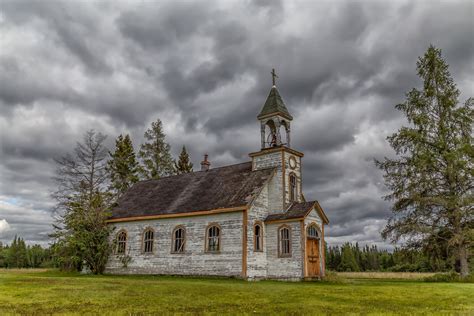 Abandoned Church Northern Ontario Landscape Reflectioncloudy Fine Art