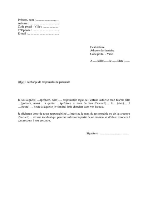 Lettre De Décharge De Responsabilité Parentale Pour Un Enfant