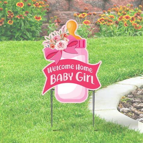 Welcome Home Baby Girl Cutout Yard Sign 24x18 With H Stke Etsy