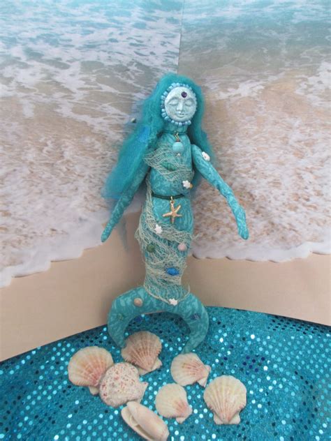Primitive Art Blue Mermaid Doll Ooak Shellina The Water Etsy