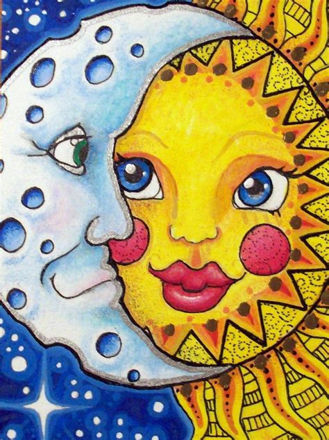 Aceo Celestial Sun And Moon Original Painting Free Shipping