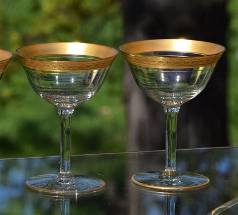 vintage gold rimmed encrusted cocktail martini glasses set of 5 1940 s cocktail glasses