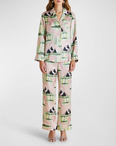 Olivia Von Halle Lila Landscape Print Silk Pajama Set In Lyra Modesens