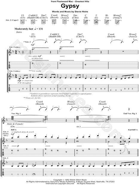Fleetwood Mac Gypsy Guitar Tab In F Major Download And Print Sku Mn0081486