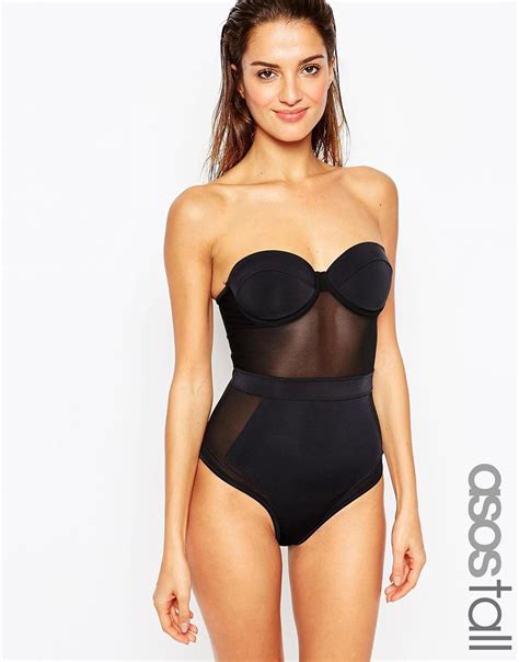 Asos Tall Mesh Panel Cupped Swimsuit At Halter One Piece