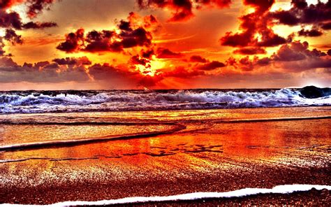 Scenery View Orange Ocean Beautiful Burning Sunset Stones Beauty Sands