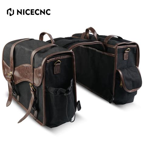 Waxed Canvas Motorcycle Saddlebags Panniers Side Bags Nicecnc