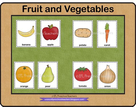 Eslefl Preschool Teachers Fruit And Vegetables Theme Flashcard For