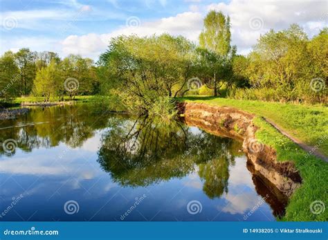 Beautiful Riverside View With Clouds And Trees Stock Image Image Of