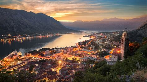 Montenegro City Kotor At Night Desktop Wallpaper Hd