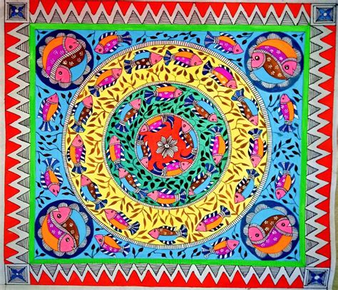 Fish Circle Of Life Madhubani Painting International Indian Folk