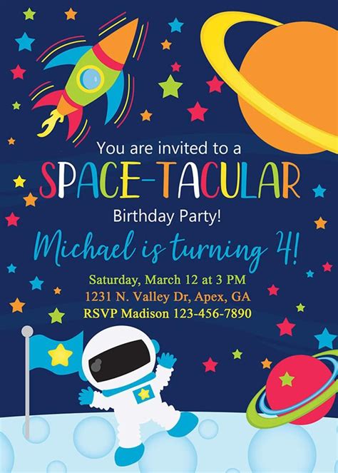 Personalized Space Invitation Digital 1092 Printable Space Birthday