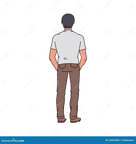 Hand Drawn Cartoon Man From Back View Young Male Character Standing