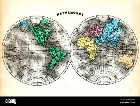 19th Century World Map 1886 Illustration Depicting The Globe In The