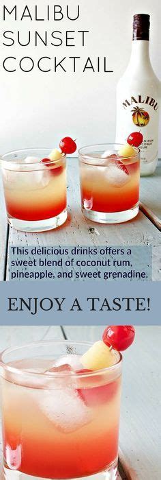 This easy to make layered drink is a sweet blend of coconut. Delicious and refreshing Malibu sunset cocktail. This easy to make, lovely… | Mixed drinks ...