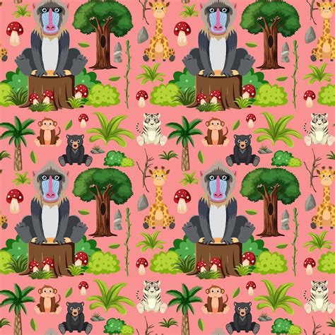 Free Vector Cute Animals Seamless Pattern