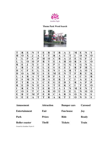 Theme Park Word Search By Geris2 Teaching Resources Tes