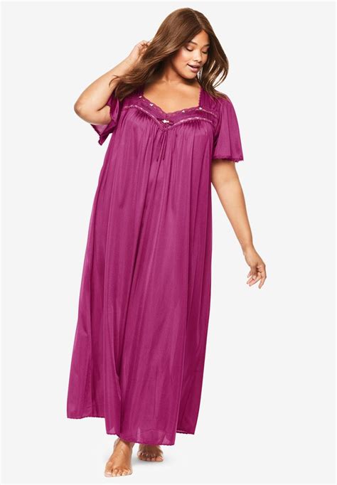 Long Silky Lace Trim Gown By Only Necessities® Plus Size Nightgowns