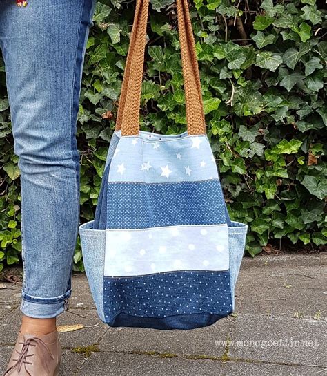 Nähen der upcycling jeanstasche gemäß nähanleitung tragetasche baggy_b Tasche aus Jeansstreifen - HANDMADE Kultur | Jeans nähen ...