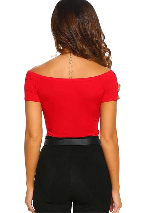 Hualong Sexy V Neck Red Short Sleeve Bodysuit Online Store For Women