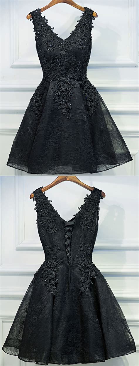 If you're going to shop little black dresses online, you'll need the perfect shoes to complete your look. Cute black v neck lace short prom dress,homecoming dresses ...