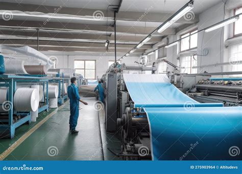 Textile Factory With Machines And Workers In Motion Producing High