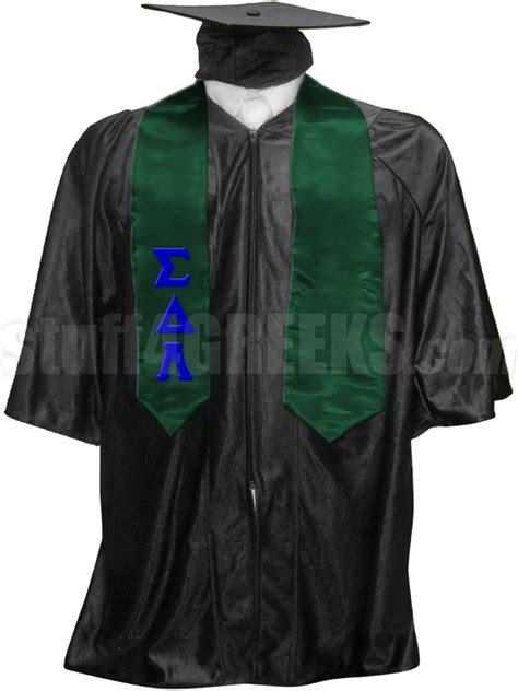 Sigma Delta Lambda Satin Graduation Stole With Greek Letters Forest Green