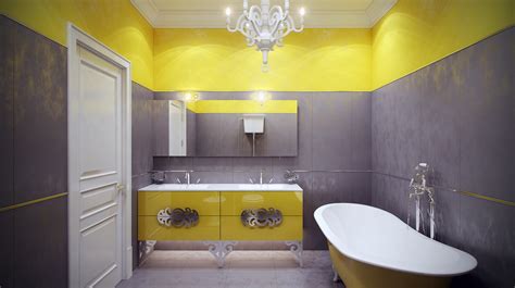 Yellow Gray Bathroom Interior Design Ideas