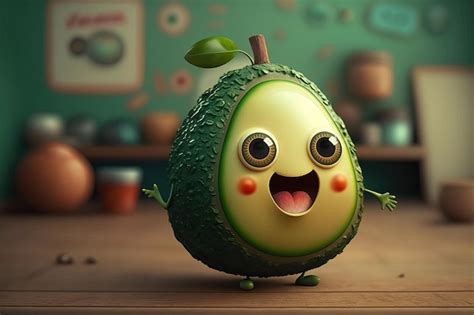 Premium Ai Image Watercolor Cute Avocado Cartoon Character