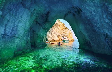 Inside The Blue Caves With A Canoe Zakynthos Greece Vakantie