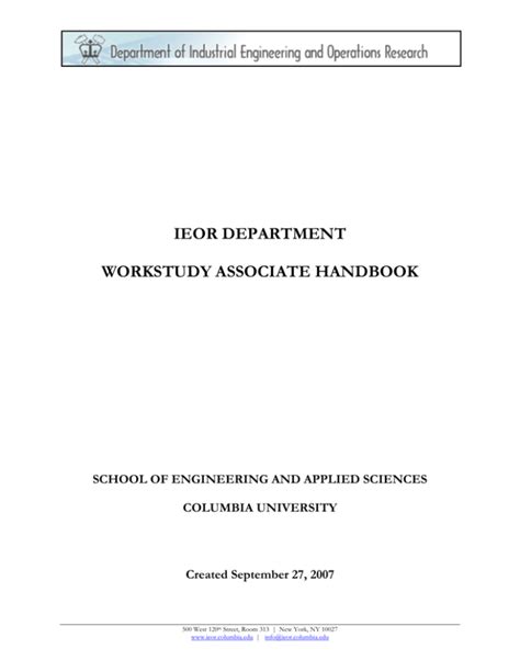 Work Study Associate Handbook Department Of Industrial