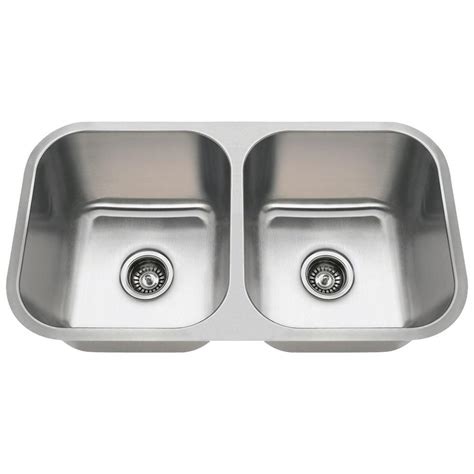 20db.8332283s.075 stainless steel sink • colony 50/50 double bowl • 3 hole • 20 gauge stainless steel • 8 deep bowl • top mount installation • 36 (914mm) cabinet required • limited lifetime warranty nominal dimensions: MR Direct Undermount Stainless Steel 32 in. Double Bowl ...