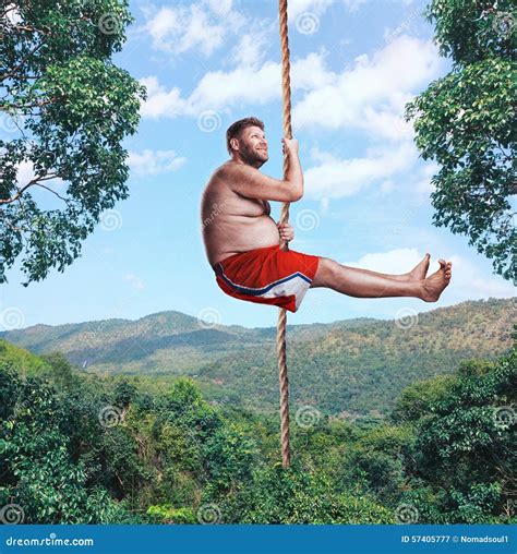 Man Flying In The Air By Rope Stock Image Image Of Happy Male 57405777