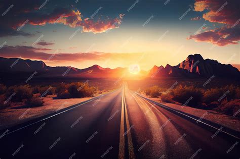 Premium Ai Image Beautiful Sun Rising Sky With Asphalt Highways Road